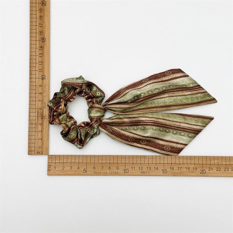 Striped Ribbon Scrunchies Long Tail Hair Tie Boho Style Women Hair Accessory for Casual Weekend Look