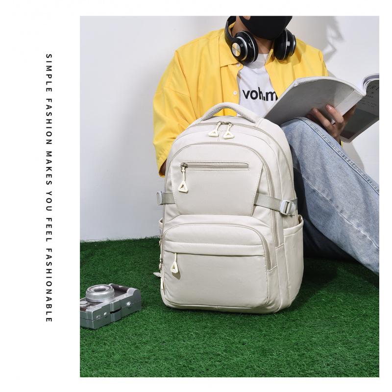 Versatile Solid Color New Style Unisex Daily Campus Large Capacity Travel Backpack Water-Resistant Fashionable Double Shoulder Bag