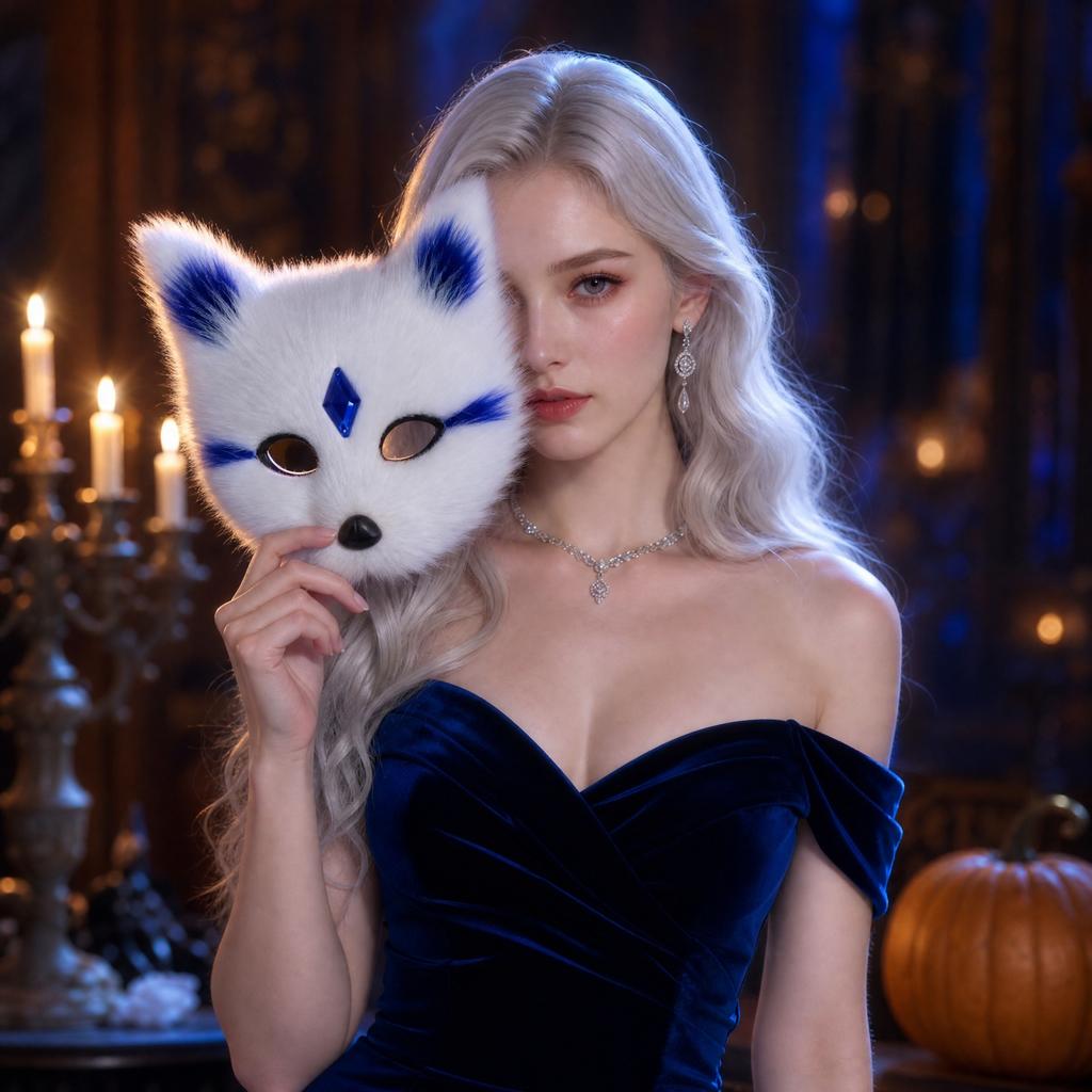 Plüsch-Halbmaske mit Juwelen für Halloween-Maskenball-Kostüm