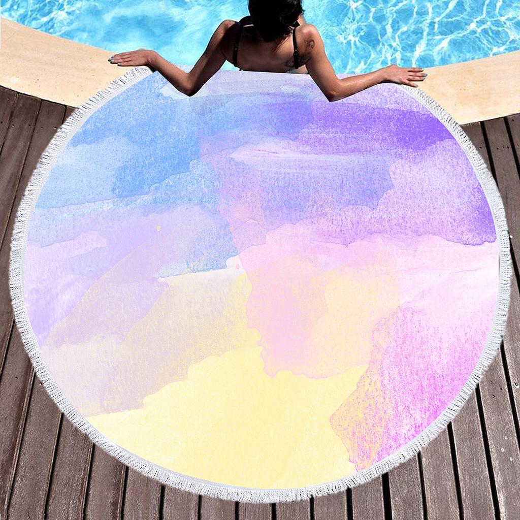 Watercolor Dots Round Beach Towel Abstract Geometric Shawl Beach Blanket Large Lightweight Quick Dry Absorbent Soft Pool Towel