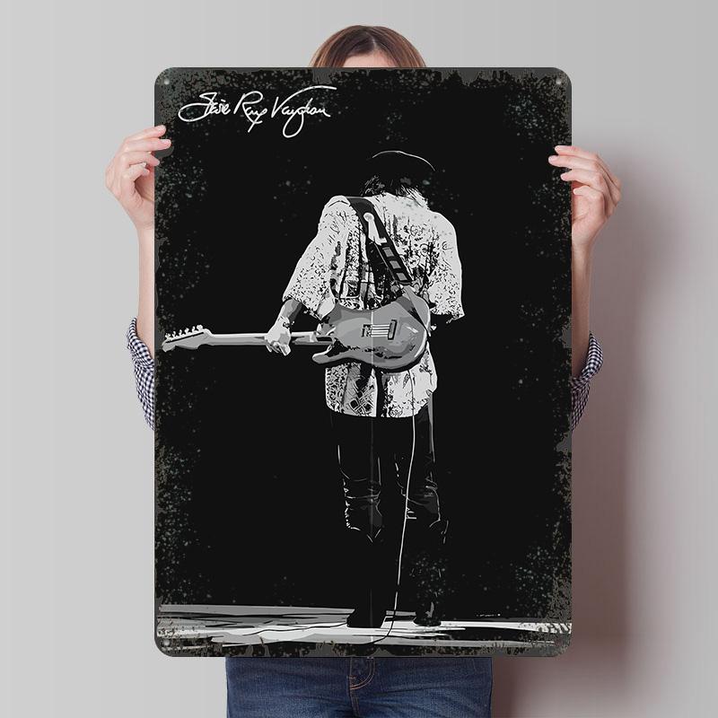 Plakat Stevie Ray Vaughan Czarno-Biały Spersonalizowana Sztuka Ścienna Vintage Metalowe Znaki Retro Blaszana Tabliczka do Jaskini Mężczyzny Wystrój Kawiarni