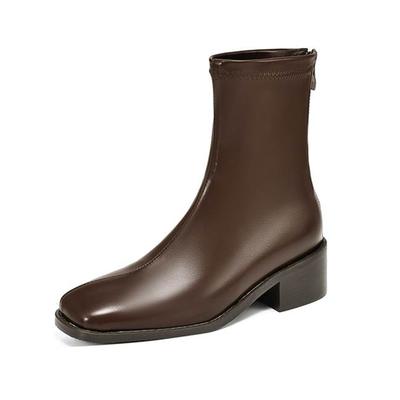 Microfiber Autumn Winter Shoes Thick Med Heels Size 43 Chelsea Boots Back Zipper Stretch Ankle Boots