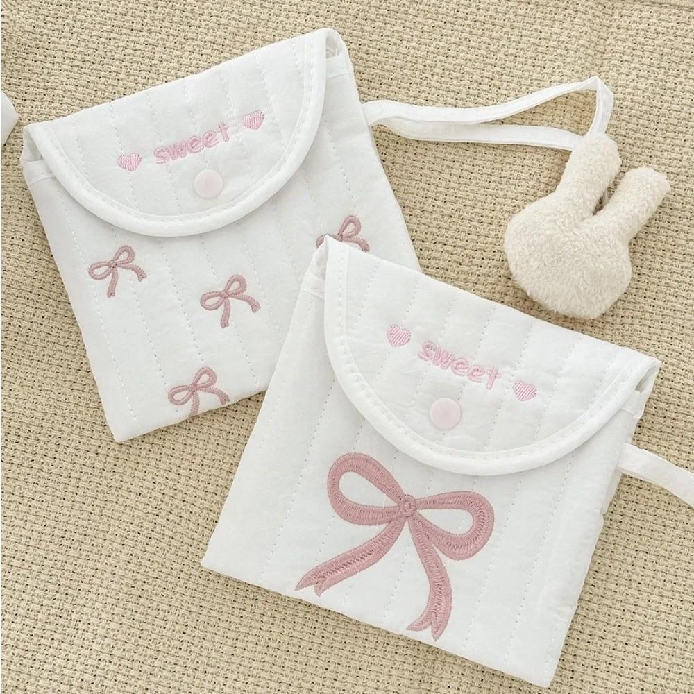 Korean-Style Embroidered Clutch Sweet Bowknot Embroidery Cosmetic Bag Sanitary Pad Pouch Women