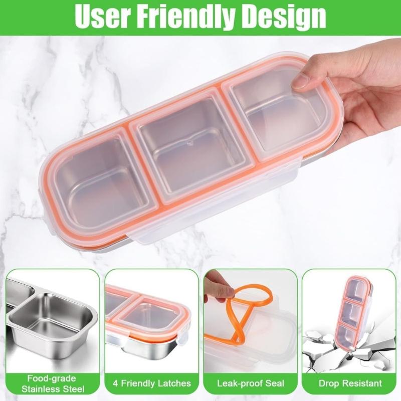 Divided Stainless Steel Lunch Container 3 Sections 600ml Meal Preparation Box With Tight Lid For Adults Kids