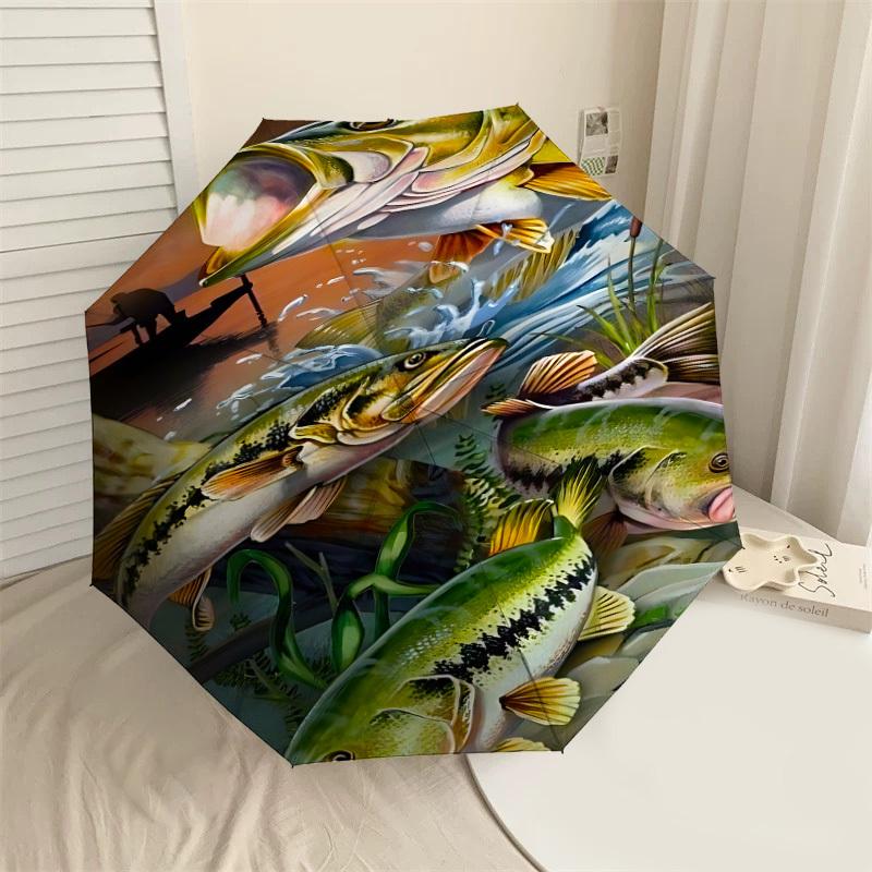 

1PC Fishpond Automatic Open/Close Umbrella with Windproof, 8-Rib Sturdy Canopy, Durable Ribs, Fashionable Design, Outdoor Accessory, Fun Prin, Holiday