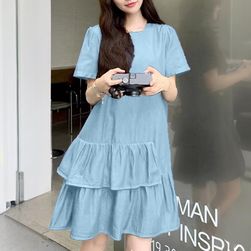ZANZEA Women Casual Round Neck Summer Short Sleeve Ruffles Dress