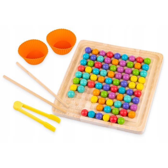 Puzzle Montessori En Bois À Billes Colorées - Apprendre Les Couleurs Et Compter, Avec Pinces Et Baguettes (KP9852)