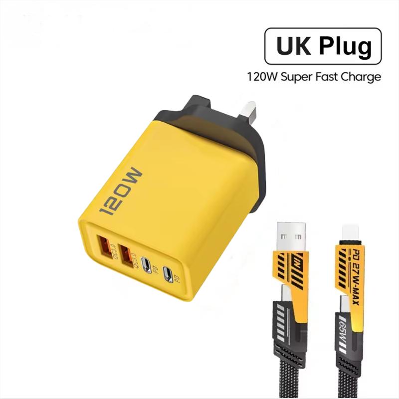 120W 4-Ports Ultra Fast Charging Type-C GaN Phone Charger USB-C QC 3.0 Super Charging Adapter For Huawei IPhone Samsung
