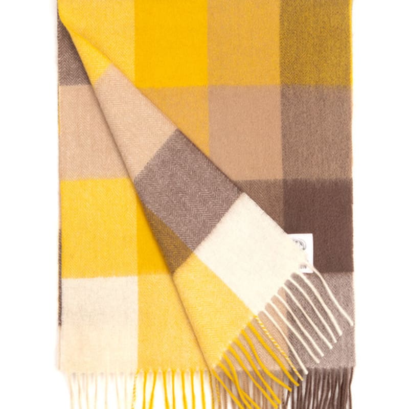 RECLOW RECLOW LAND 100% Cashmere Check Muffler Yellow Brown