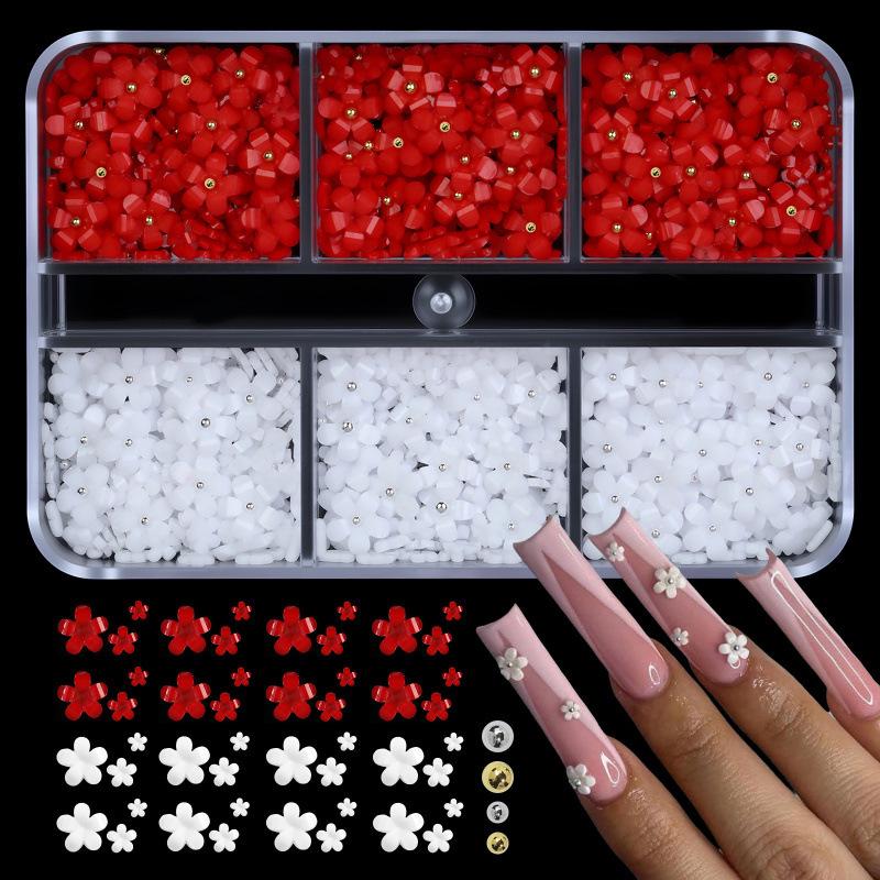 Five-Petal Flower Nail Art Resin Accessories - 6, 12, or 24 Grids