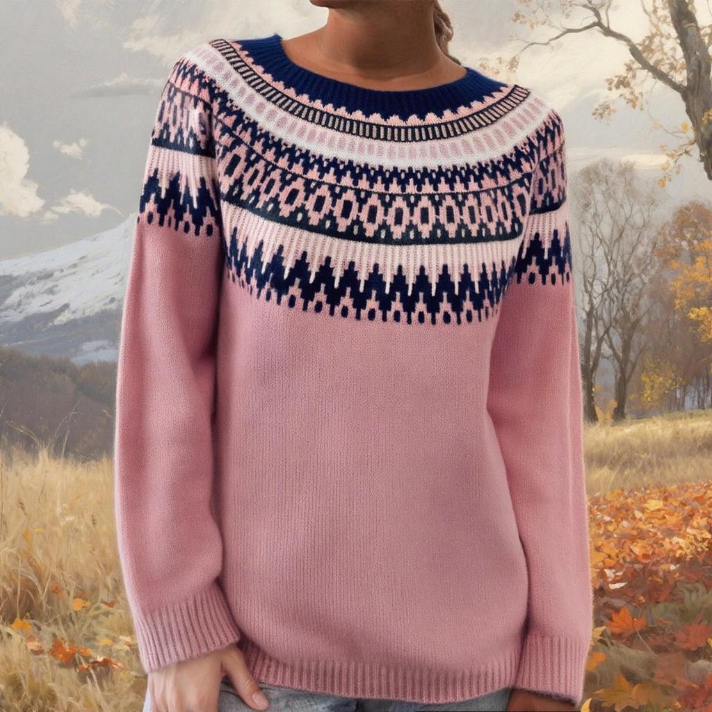 Damesweater, Rund hals, Løs pullover, Langermet strikket genser