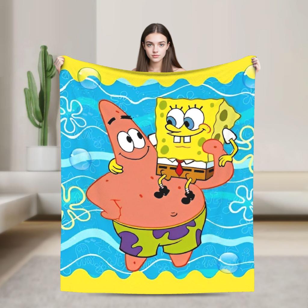 SpongeBob SquarePants Cartoon Blankets Fleece Lightweight Thin Throw Blanket for Bedroom Sofa Bed Rug