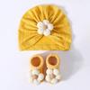Elastic Infant Turban Hat Socks Set Soft Cotton Hat Sock Set Baby Headscarf Hat  Newborn Supplies