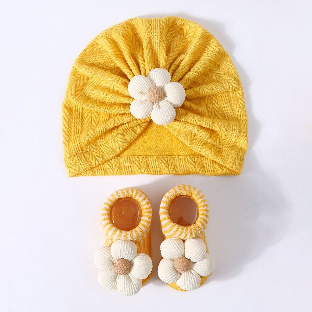 Elastic Infant Turban Hat Socks Set Soft Cotton Hat Sock Set Baby Headscarf Hat Newborn Supplies