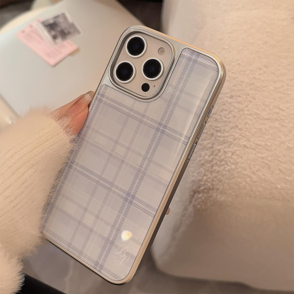 Blue Plaid for 16 for Apple 17promax Phone Case for IPhone 14 Drop Glue 13 Korean 15 Electroplating for Huawei