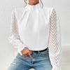 2024 Spring/Autumn Semi-High Neck Pleated Wave Pattern Ruffle Sleeve Mesh Top