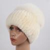 Russia Lady Winter Real Fur Hat Women Warm Knitted Genuine Rex Rabbit Fur Hat Top Natural Fox Fur Bomber Caps Rex Rabbit Fur Cap