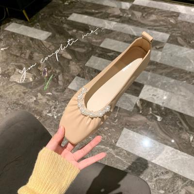 Zapatos de abuela suaves con perlas, boca baja, cabeza cuadrada, suela plana y suave, temperamento único, zapato femenino de verano