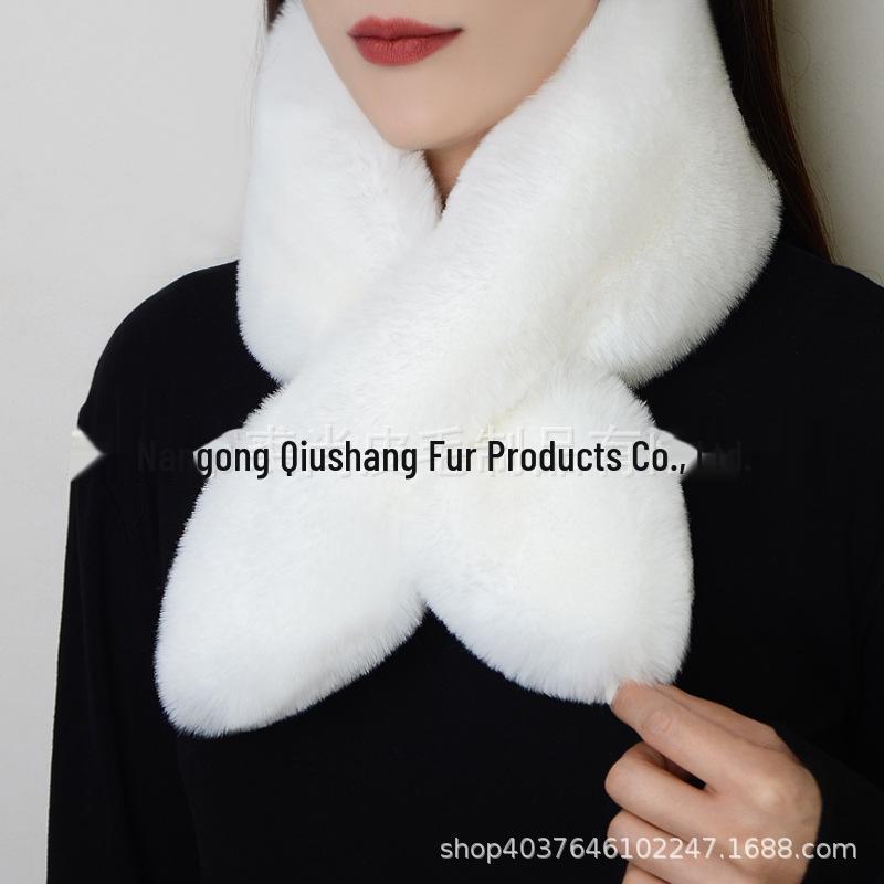 Thick, Warm Winter Scarf: Versatile Plush Cross Design, Imitation Rex Rabbit Fur for Men & Women