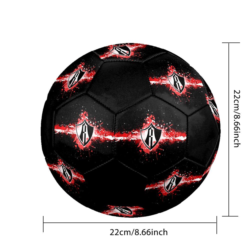 SIZE 5 Atlas Football Club (Black & Red Background) Soccer Ball Colorful All Ages Machine Stitched PVC Competition Ready Durable High-Bounce