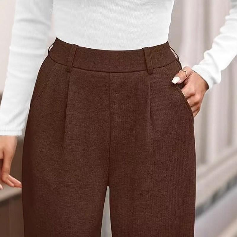 Womens High-Waisted Straight Leg Wide Pants Soft Comfortable Casual Trousers Winter 2026