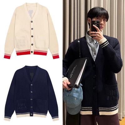 Unisex Knit Cardigan with Stripes, Heart & Logo