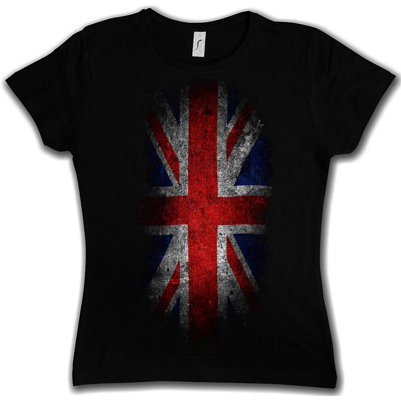 VINTAGE UK UNION JACK FLAG WOMAN T SHIRT England Great Britain Royal Girl