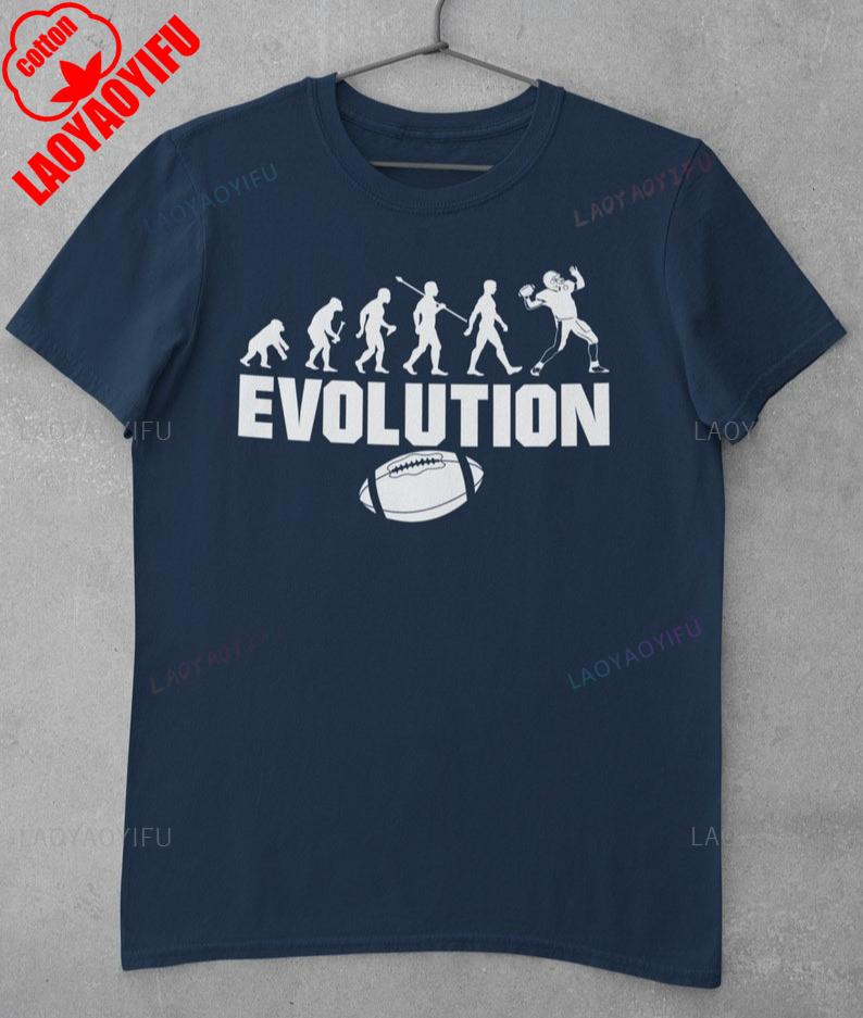Harajuku Evolution of American Football Shirt From Ape Through Prehistoric Man To Quarterback Throwing The Ball Graphic T Shirts S