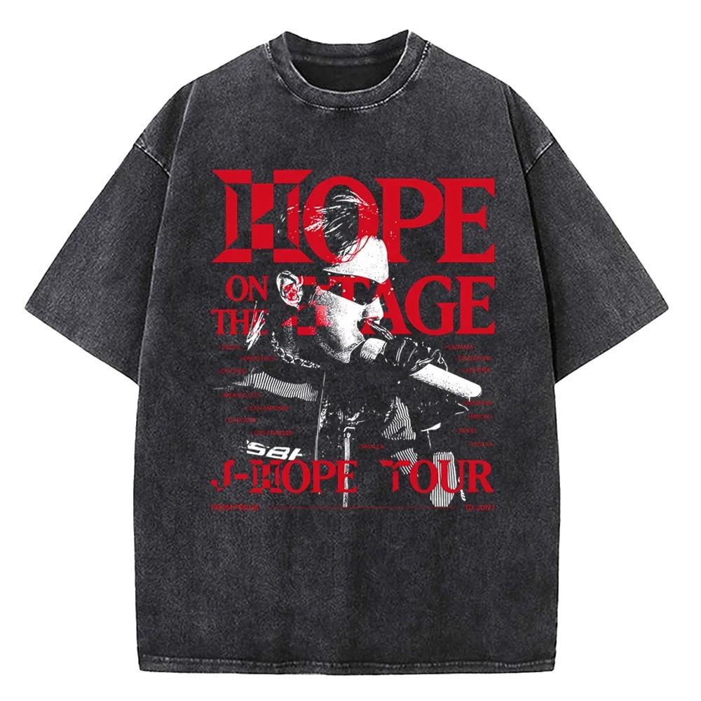 

Винтажная стираная футболка JHope Hope on The Stage Tour Летние корейские смешные футболки 2024 Хлопок Харадзюку Футболка Мужская Свободные Топы L