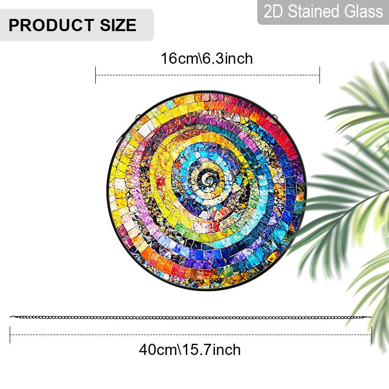 

2D Flat Stained Glass Rainbow Spiral Window Decoration, 6.3/7.87inches Colored Glass Plate with Chain, Charming Indoor/Outdoor Sun Catcher Home 6.3inch