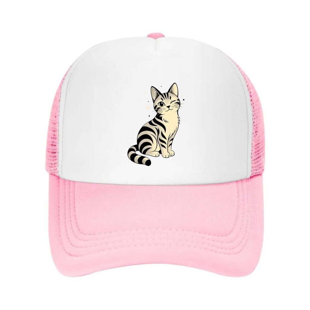 Playful Winking Tabby Pop Portrait Mesh Baseball Cap Casual Hat Outdoor For Womens Unisex FeUnisex