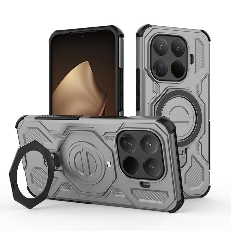 360° Rotating Metal Ring Stand Holder Magnetic Case For Xiaomi 15T Pro Soft TPU Frame Hard Plastic Shockproof Back Cover Fundas For Xiaomi 15T серый