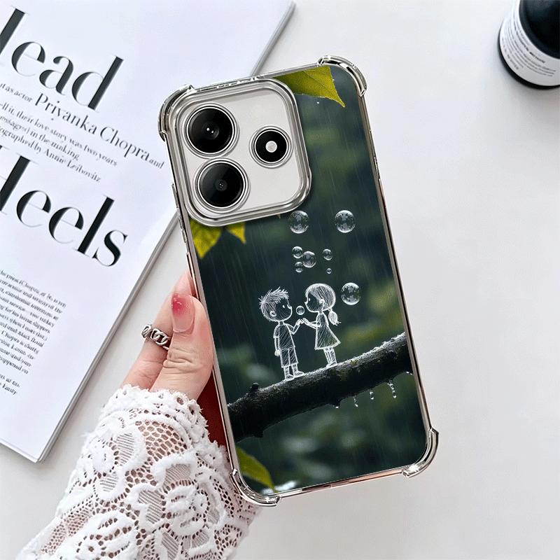 

Nature Cute Child Painting Style Soft Phone Case For Xiaomi Redmi Note 14 15 Pro Plus 13 12 11S 11T 5G 10 9S 9 Plating Anti-Fall Redmi Note14ProPlus