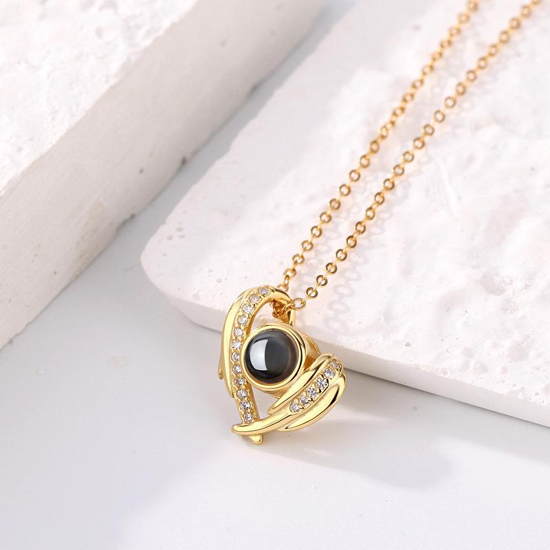 Engel Projektionskette für Damen, Farbfotos in Dutzenden Sprachen, Kundenspezifische Textnamen