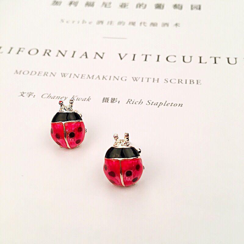 E924 Stud Earrings, Female Fruit Strawberry Watermelon Stud Earrings, Ladybug Red Oil Stud Earrings