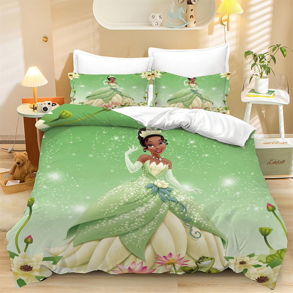 

Tiana and Mermaid Princess Cartoon Bedding Sets, Duvet Cover Set HD Comforter Cover for Kids Girls Bedclothes Bedroom Decor 135x200cm