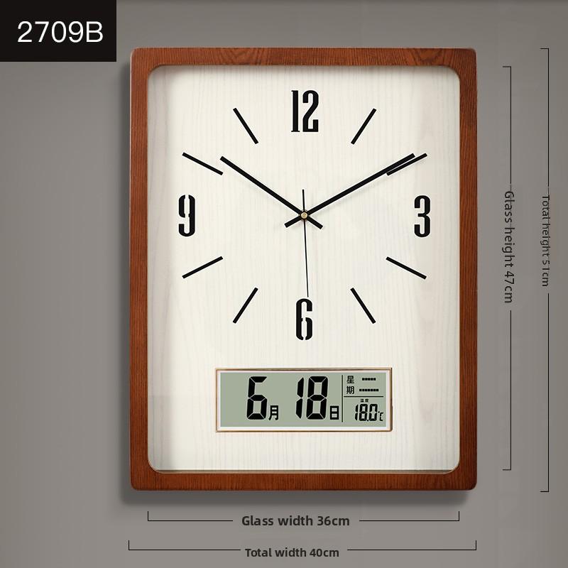 Wall Clock New Chinese Solid Wood Living Room Rectangular Home Bedroom Simple Atmosphere Silent Wall Clock Home Decor