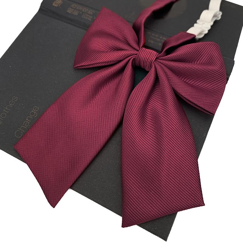 JK Red Bow Tie for Girls with Lapel Flower & Feather, Japanese School Uniform Style, Solid Color, Giant Bow Accessory