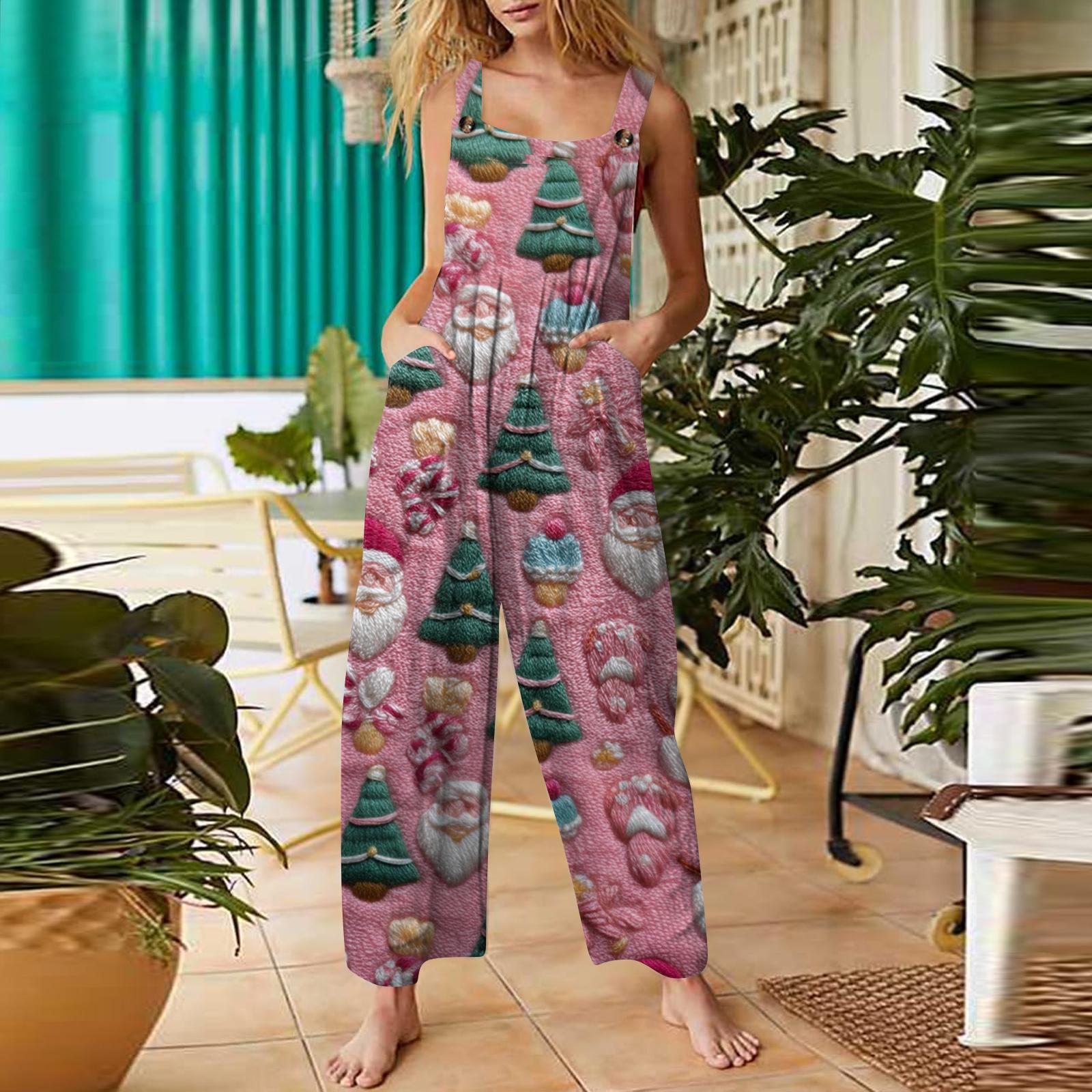 

Женский повседневный комбинезон без рукавов с рождественским принтом из хлопка XXL