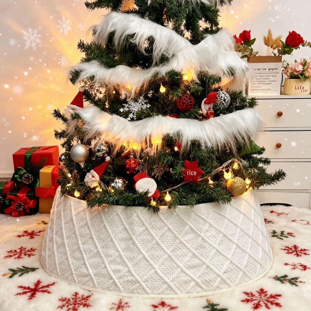 Knitted Christmas Tree Skirt & Apron for Holiday Decor