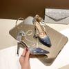 Ombre High Heels Women's Summer New Pointed Toe Shallow Mouth Sequin Crystal Wedding Shoes Versatile Stiletto Shoes