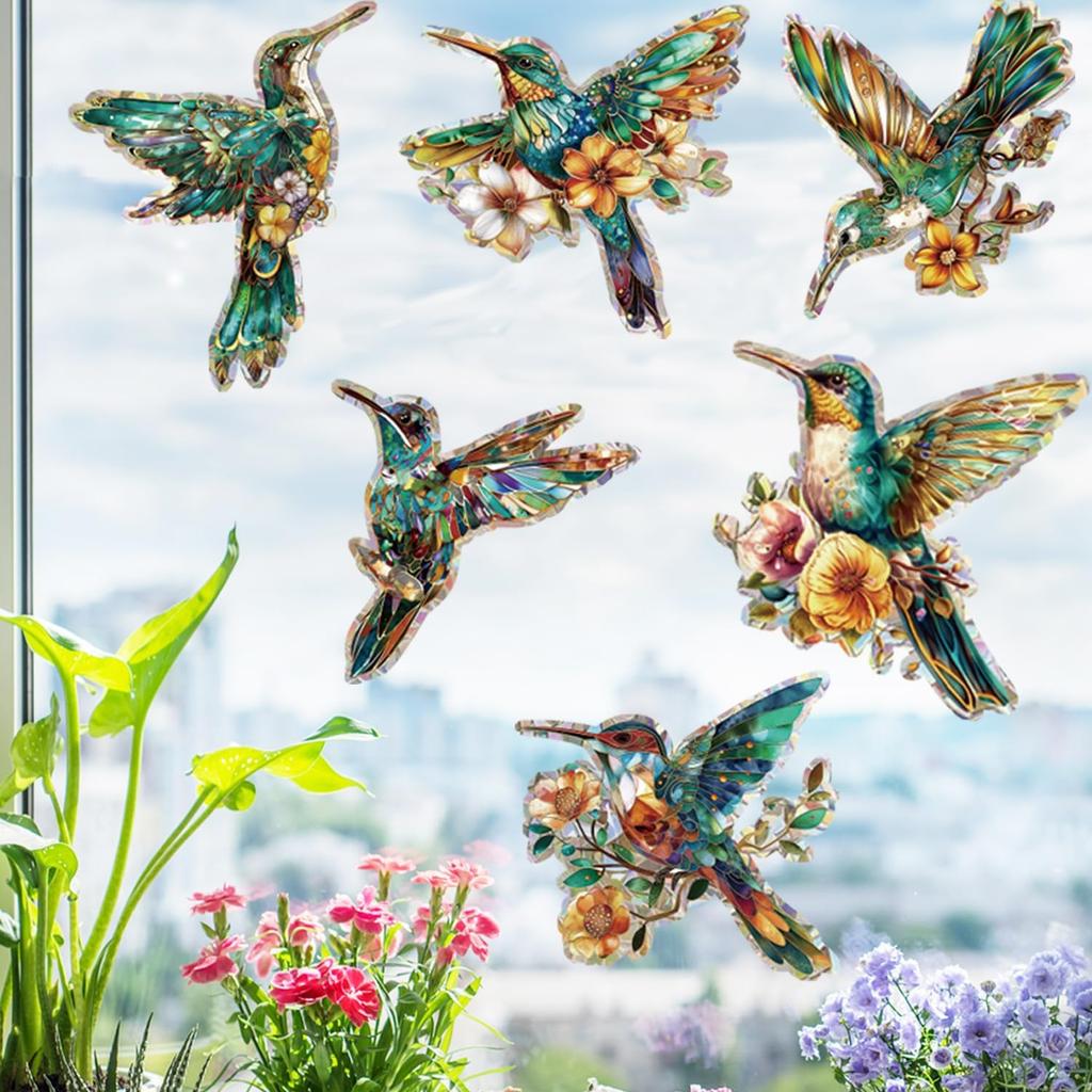 12pcs Window Decals to Prevent Bird Strikes, Anti Collision Window Clings, Rainbow Reflection Window Sticker, Hummingbird Style Sun Catcher Stickers