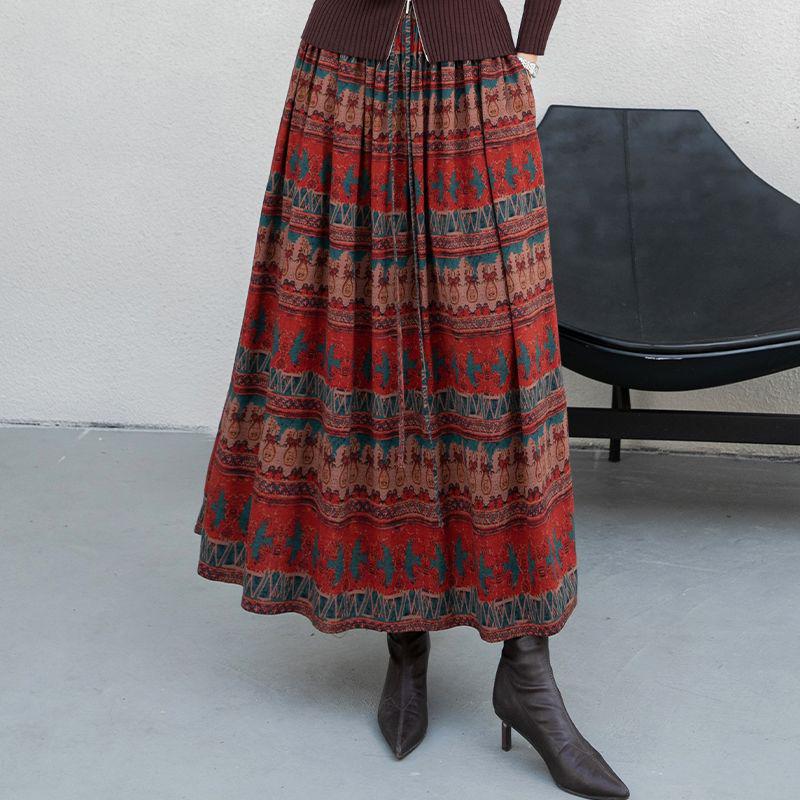 Bohemian Ethnic Print High Waist A-line Maxi Skirt for Women - Autumn 2026 Collection