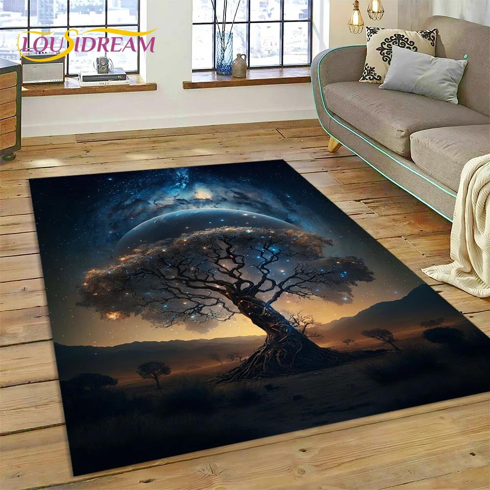 Doğa Yaşam Ağacı İskandinav Mitolojisi Yggdrasil Halı Kilim Ev Oturma Odası Yatak Odası Kanepe Kapı Paspası Dekor, Çocuk Kaymaz Zemin Paspası