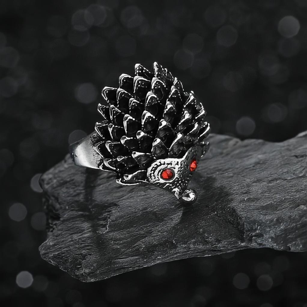 Retro Red Eye Hedgehog Ring For Men Women Punk Gothic Rock Hiphop Open Ring Handmade Designer Zircon Unisex Accessories Gift