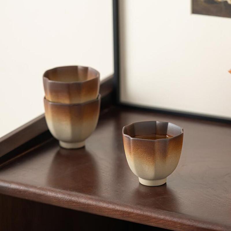 4 Piece Kung Fu Tea Cup Retro Earthenware Rough Pottery Stoneware Master Tea Set Cooking Tea Cups Pottery Gift