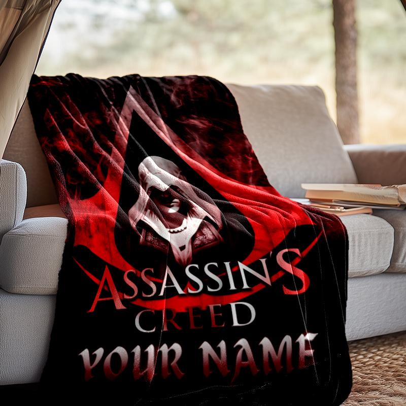 Custom Name Assassin Game Throw Blanket - Perfect for Couch, Bed, Office, and outdoor Travel - Ideal Gift for Christmas & Holidays