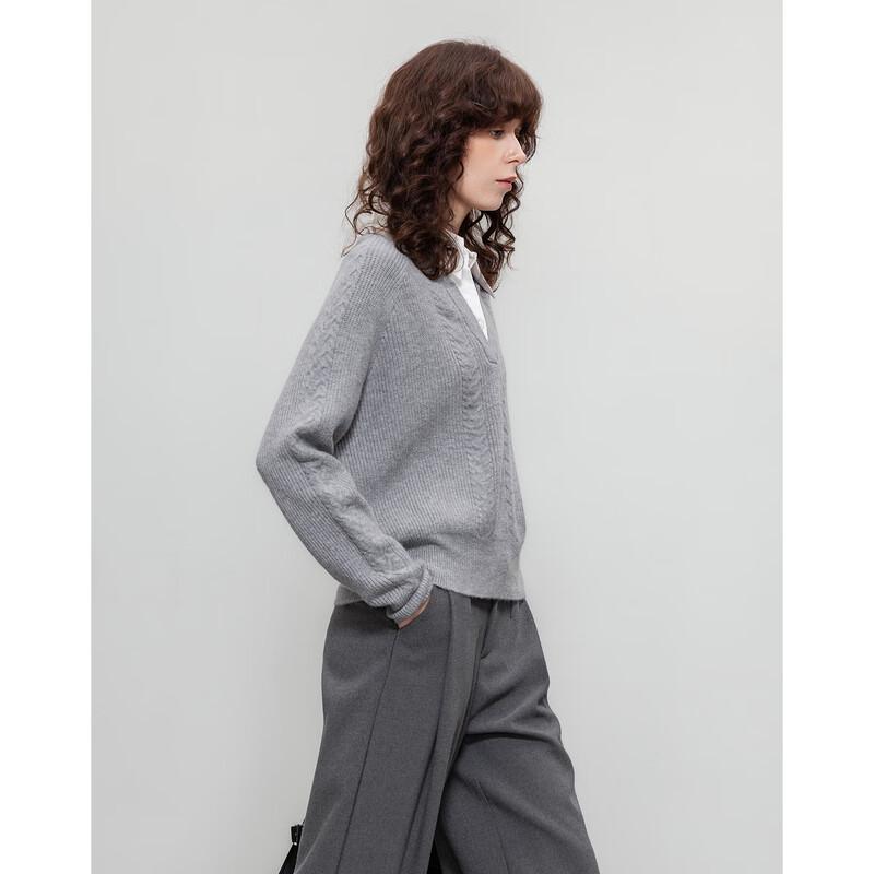Demana Women's Spliced Color-Block Lapel Knit Sweater