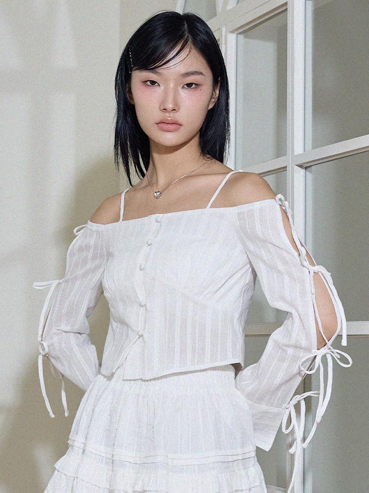Itove Seoul Off-Shoulder Ribbon Blouse M/Wh
