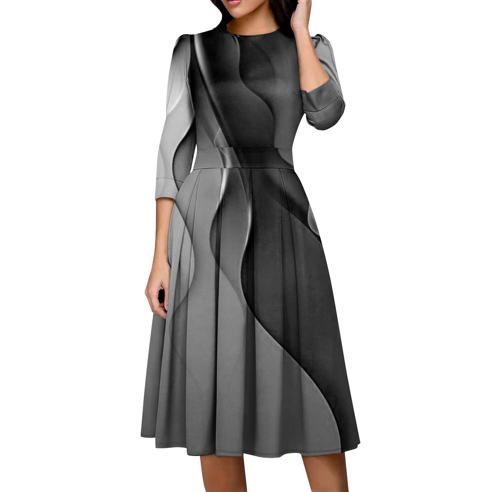 

Женское повседневное и модное платье с карманом на рукаве 3/4 и молнией сзади M серый